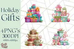 Christmas Presents Clipart PNG, Cute Cartoon Holiday Objects Product Image 1