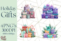 Christmas Presents Clipart PNG, Cute Cartoon Holiday Objects Product Image 1