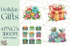 Christmas Presents Clipart PNG, Cute Cartoon Holiday Objects Product Image 1