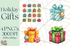 Christmas Presents Clipart PNG, Cute Cartoon Holiday Objects Product Image 1