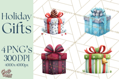 Christmas Presents Clipart PNG, Cute Cartoon Holiday Objects Product Image 1