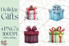 Christmas Presents Clipart PNG, Cute Cartoon Holiday Objects Product Image 1