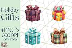Christmas Presents Clipart PNG, Cute Cartoon Holiday Objects Product Image 1