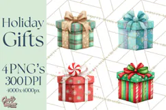 Christmas Presents Clipart PNG, Cute Cartoon Holiday Objects Product Image 1