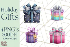 Christmas Presents Clipart PNG, Cute Cartoon Holiday Objects Product Image 1