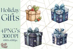 Christmas Presents Clipart PNG, Cute Cartoon Holiday Objects Product Image 1