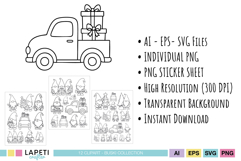 Holiday gnome line art illustrations for coloring and crafts