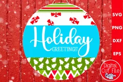 Christmas Round Sign Svg Door Hanger, Holiday Greetings Product Image 1
