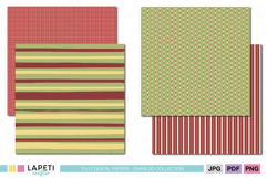 Printable Christmas papers with tiny hearts and festive dots in yellow, red, and green colors.