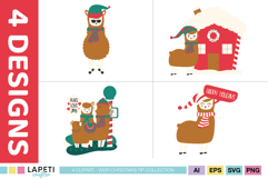 Holiday llama clipart collection for greeting card craft projects