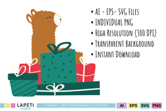 Holiday llama clipart for invitations and seasonal decorations