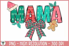 Pink and teal Mama with holiday elements sublimation design