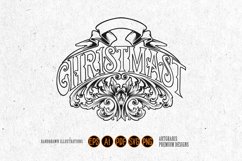 Holiday merry christmas badge with engraved ornaments monoch Product Image 1