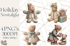 Christmas Morning Clipart, Holiday Kids Digital Art PNG Product Image 1