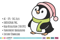 cozy winter penguin characters clipart set