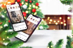 Christmas iPhone mockup of two smartphones floating on cozy festive background