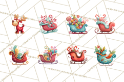 Christmas Sleighs Clipart PNG, Holiday Vehicles &amp; Reindeer Product Image 2