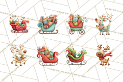 Christmas Sleighs Clipart PNG, Holiday Vehicles &amp; Reindeer Product Image 6