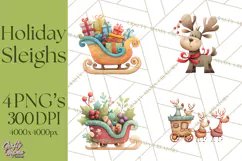 Christmas Sleighs Clipart PNG, Holiday Vehicles & Reindeer Product Image 1