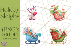 Christmas Sleighs Clipart PNG, Holiday Vehicles &amp; Reindeer Product Image 1