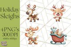 Christmas Sleighs Clipart PNG, Holiday Vehicles &amp; Reindeer Product Image 1