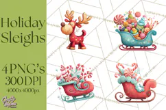 Christmas Sleighs Clipart PNG, Holiday Vehicles & Reindeer Product Image 1
