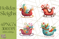 Christmas Sleighs Clipart PNG, Holiday Vehicles &amp; Reindeer Product Image 1