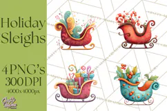 Christmas Sleighs Clipart PNG, Holiday Vehicles & Reindeer Product Image 1