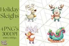 Christmas Sleighs Clipart PNG, Holiday Vehicles & Reindeer Product Image 1