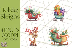Christmas Sleighs Clipart PNG, Holiday Vehicles & Reindeer Product Image 1