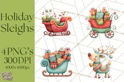 Christmas Sleighs Clipart PNG, Holiday Vehicles & Reindeer Product Image 1