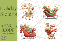 Christmas Sleighs Clipart PNG, Holiday Vehicles &amp; Reindeer Product Image 1