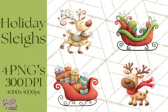 Christmas Sleighs Clipart PNG, Holiday Vehicles & Reindeer Product Image 1