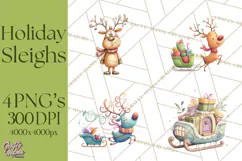 Christmas Sleighs Clipart PNG, Holiday Vehicles & Reindeer Product Image 1