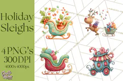 Christmas Sleighs Clipart PNG, Holiday Vehicles & Reindeer Product Image 1