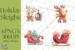 Christmas Sleighs Clipart PNG, Holiday Vehicles & Reindeer Product Image 1