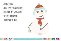 Digital snowman Christmas clipart set with seasonal accessories and characters