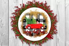 Merry Christmas Truck With Plaid Pattern Sublimation I Holiday Sublimation Idea