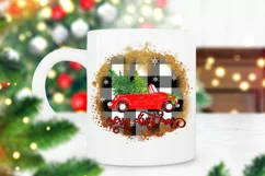 Merry Christmas Truck With Plaid Pattern Sublimation I Holiday Sublimation Idea