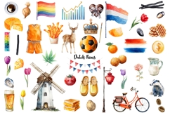 Watercolor Holland symbols clipart. Welcome to Netherlands. Product Image 2