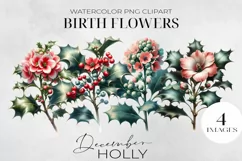 Birth Month Flowers Clipart, December Holly PNG. Product Image 1