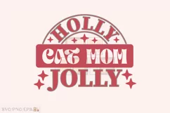 Holly Jolly Cat Mom, Christmas Retro PNG Design Product Image 1