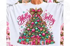 Holly Jolly Christmas Tree PNG, Leopard Print Bow Christmas Product Image 1