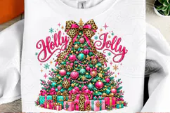 Holly Jolly Christmas Tree PNG, Leopard Print Bow Christmas Product Image 2