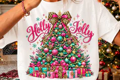 Holly Jolly Christmas Tree PNG, Leopard Print Bow Christmas Product Image 3