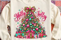Holly Jolly Christmas Tree PNG, Leopard Print Bow Christmas Product Image 4