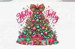 Holly Jolly Christmas Tree PNG, Leopard Print Bow Christmas Product Image 5