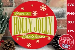 Round Retro Christmas Svg Sign, Have A Holly Jolly Christmas Product Image 1