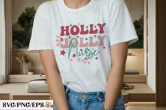 Holly Jolly Nurse Christmas SVG T-shirt Design Product Image 3