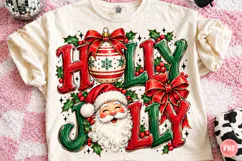 Vintage Holly Jolly Christmas PNG, Red Green Holiday PNG Product Image 1